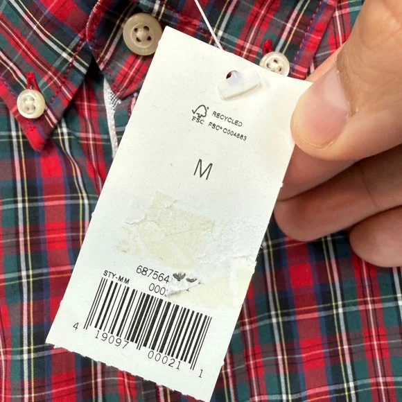 Banana Republic Button Down Shirt Mens Medium Red Elbow Patch Plaid Slim Fit NEW - Picture 8 of 10